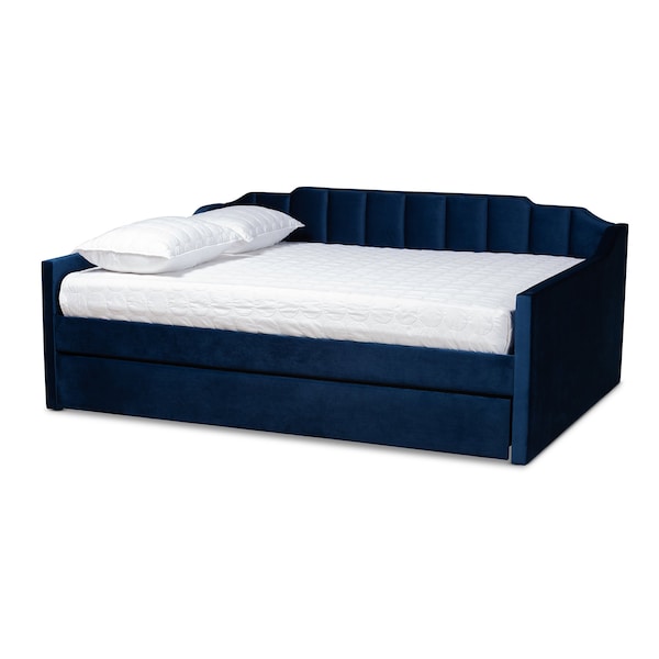 Baxton Studio Lennon Modern and Contemporary Navy Blue Velvet Fabric Full Size Daybed with Trundle 186-11467-Zoro - main